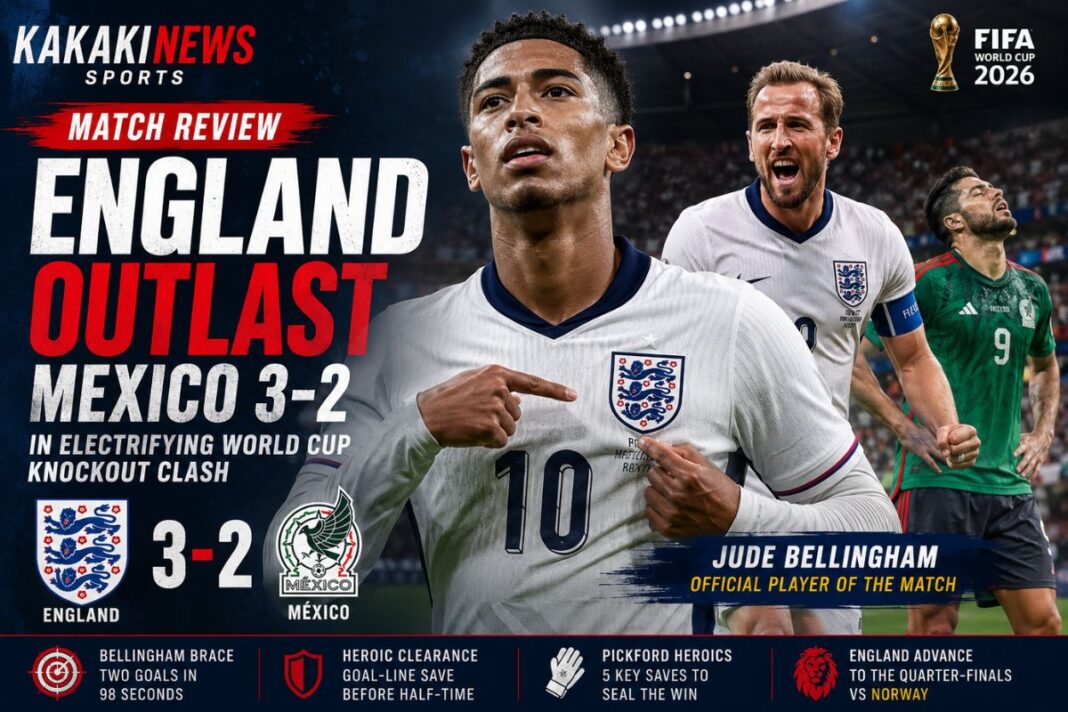 Match Review: England Beat Mexico 3-2 as Bellingham Inspires Quarter-final Qualification