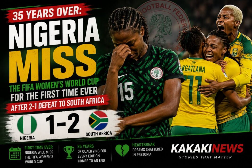 35 Years Over: Nigeria Miss the FIFA Women’s World Cup for the First Time Ever After 2-1 Defeat to South Africa 35 Years Over: Nigeria Miss the FIFA Women's World Cup for the First Time Ever After 2-1 Defeat to South Africa