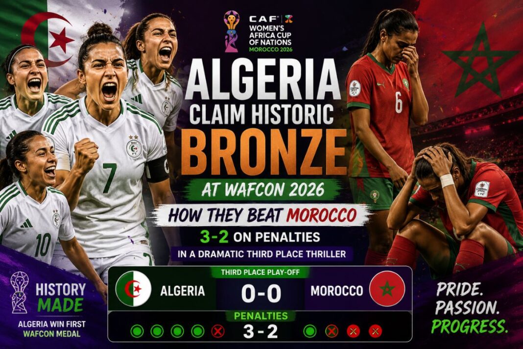 Algeria Claim Historic Bronze at WAFCON 2026: How They Beat Morocco 3-2 on Penalties in a Dramatic Third Place Thriller Algeria Claim Historic Bronze at WAFCON 2026 How They Beat Morocco 3-2 on Penalties in a Dramatic Third Place Thriller